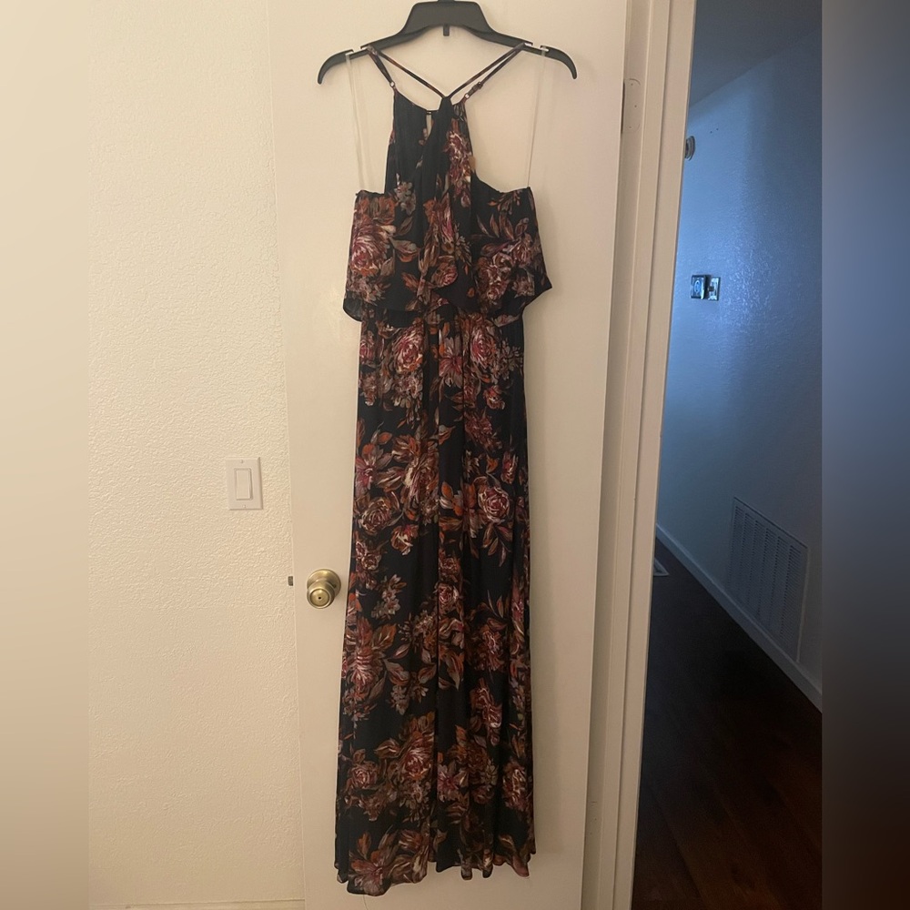 Floral, floor-length maxi, halter dress.  NWT.  Large